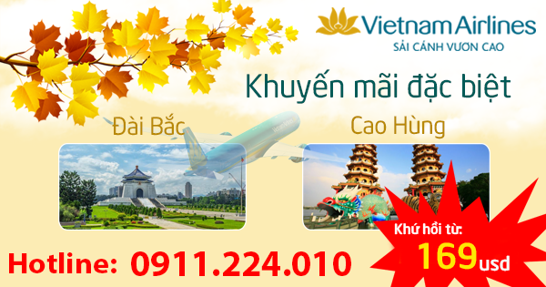 Vietnam Airlines khuyến mãi mùa thu vàng khứ hồi đi Đài Loan 